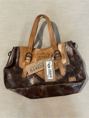 BED|STU Redrock Teak and Bone Distressed Brown Leather Tote Bag with strap